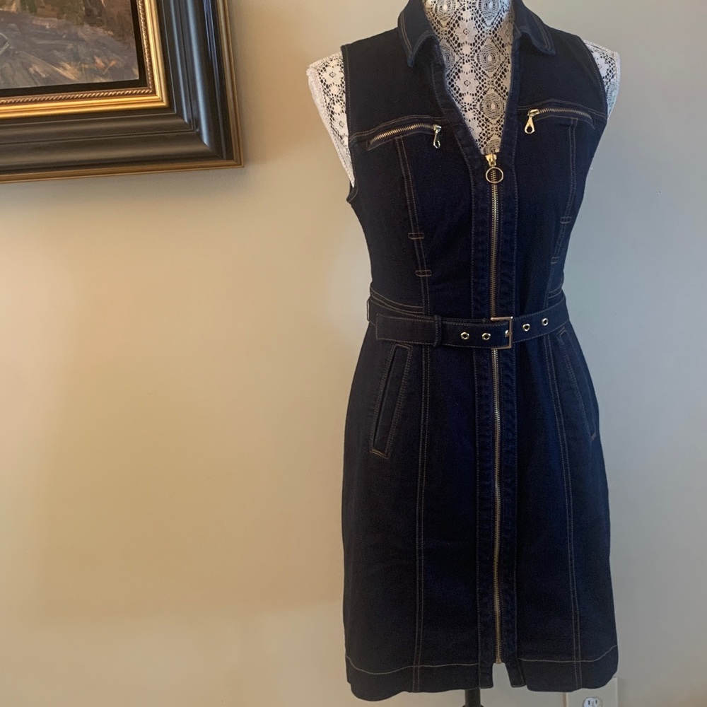 Inc Dark Blue Denim Sleeveless Dress with Belt - Picture 4 of 7
